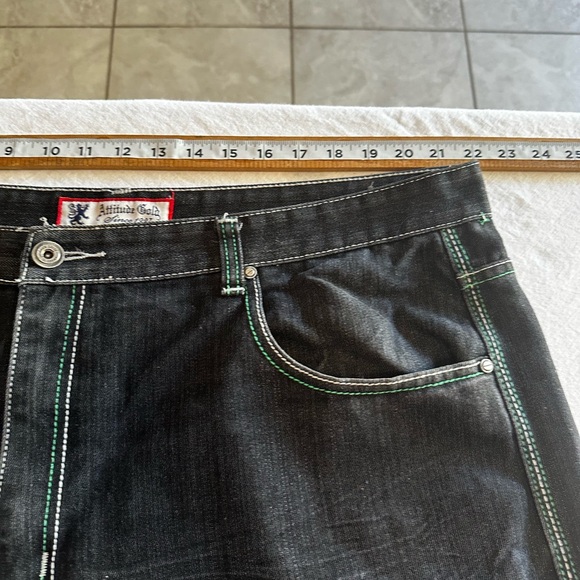 ATTITUDE GOLD MEN’S JEANS GREEN STICH Y2K PNTS SZ 44/32 - Picture 10 of 16